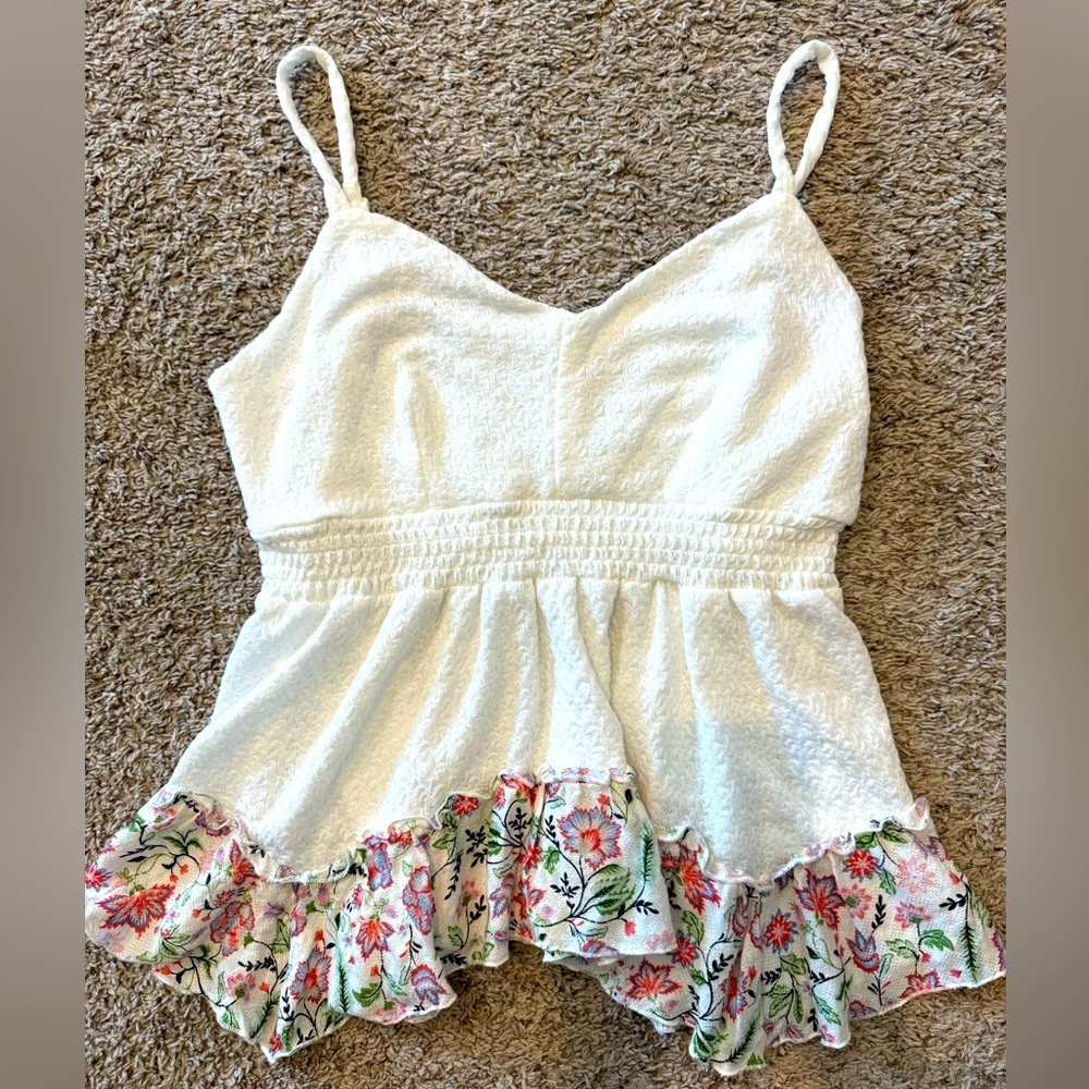 Maurices White Floral Trim Tank Top